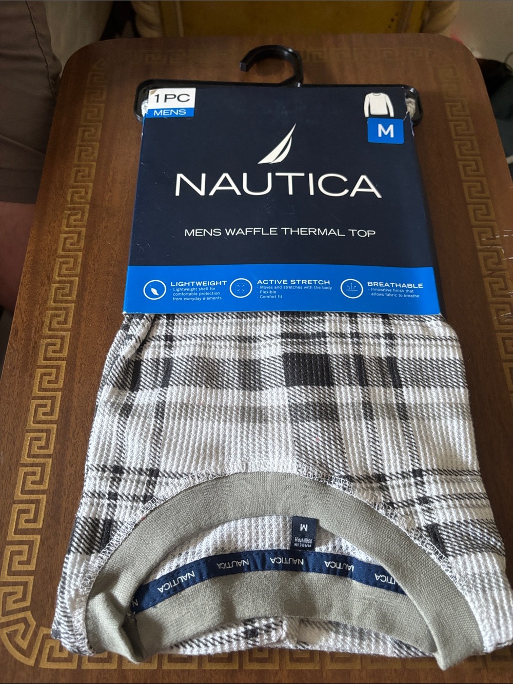 Nautica Men's Waffle Thermal Top - Gray & Black Plaid size M